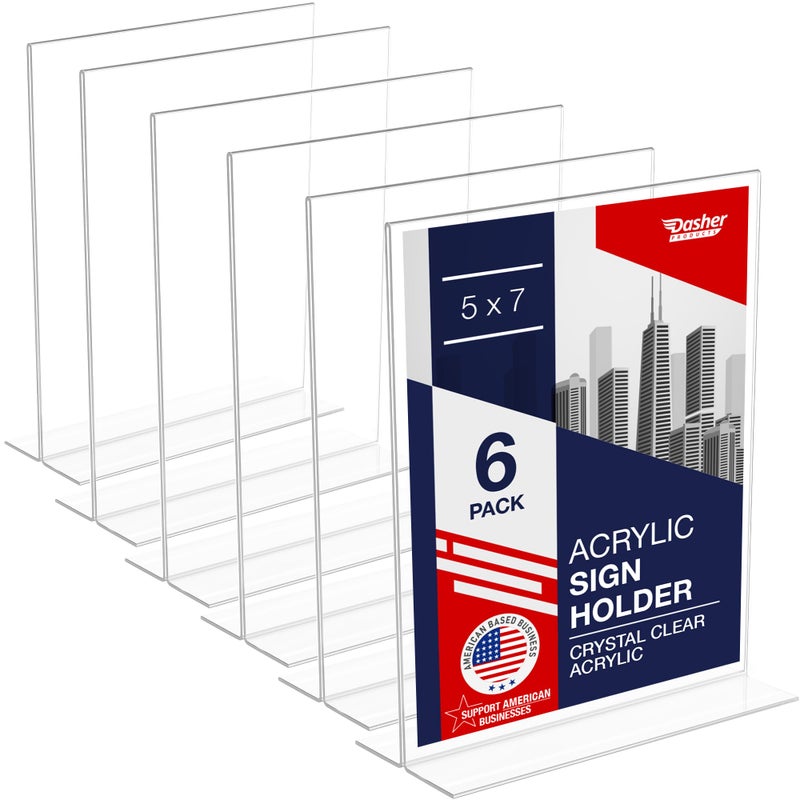 Dasher Products Double-Sided Picture Frame 5x7, 6-Pack Acrylic Clear Frames for Photos, Table Menu Stand, Portrait Ad Display, Bottom-Load Display, and Table Numbers for Weddings or Events - Image 1